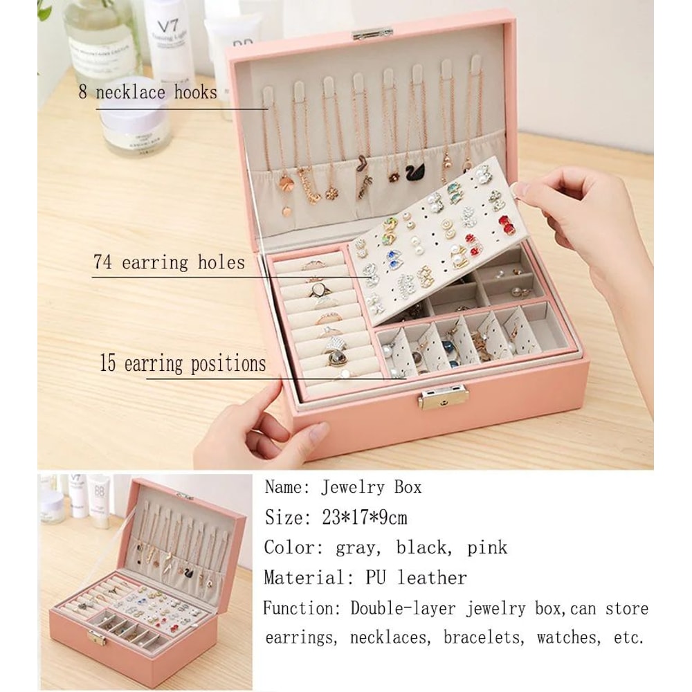 Double Layer Wooden Jewelry Box 6