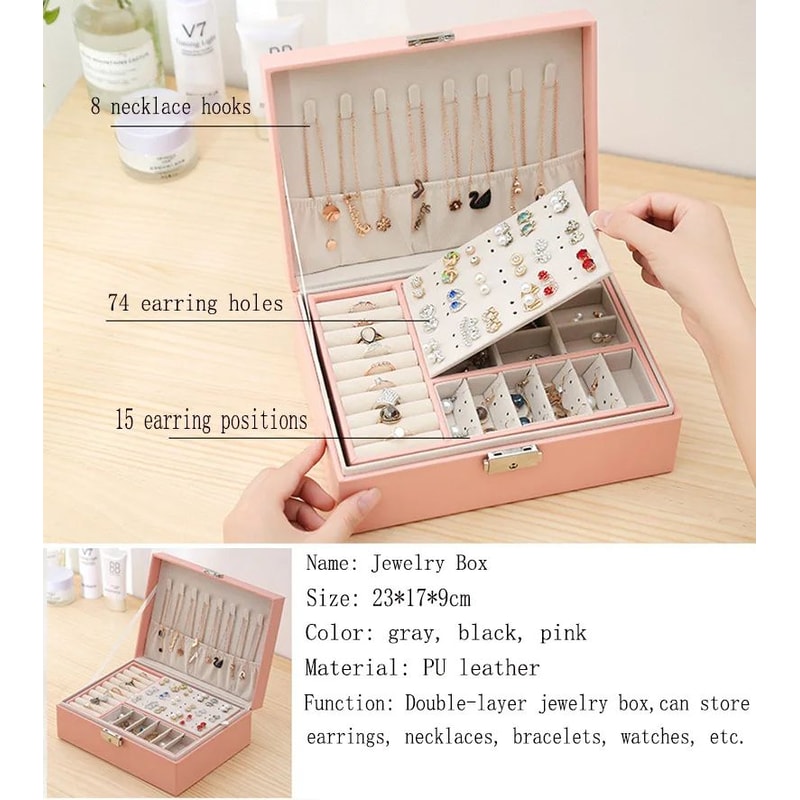 Double Layer Wooden Jewelry Box 6