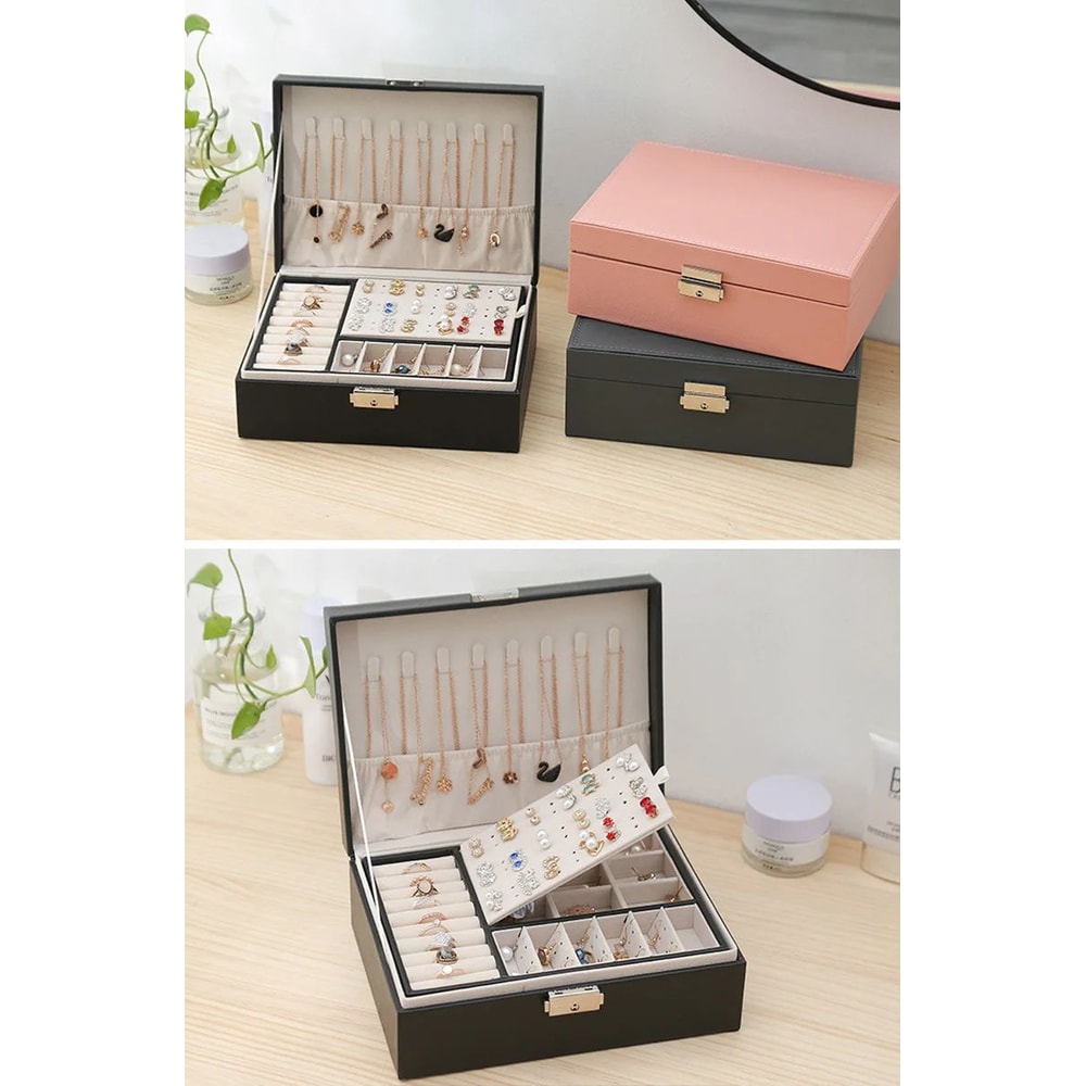 Double Layer Wooden Jewelry Box 8