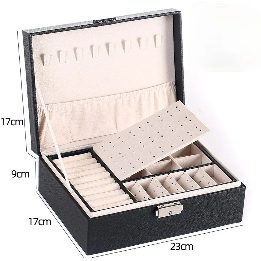 Double Layer Wooden Jewelry Box 17
