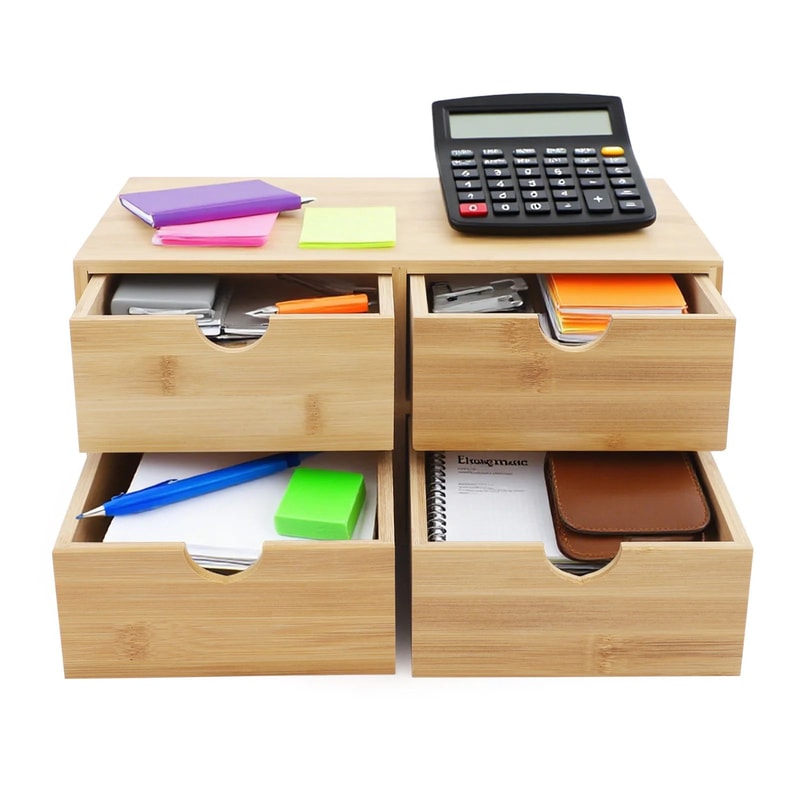Bamboo 4Drawer Desktop Organizer For Desk Storage 6