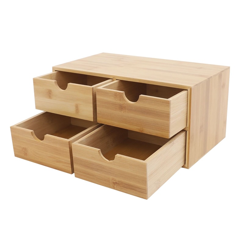 Bamboo 4Drawer Desktop Organizer For Desk Storage 10