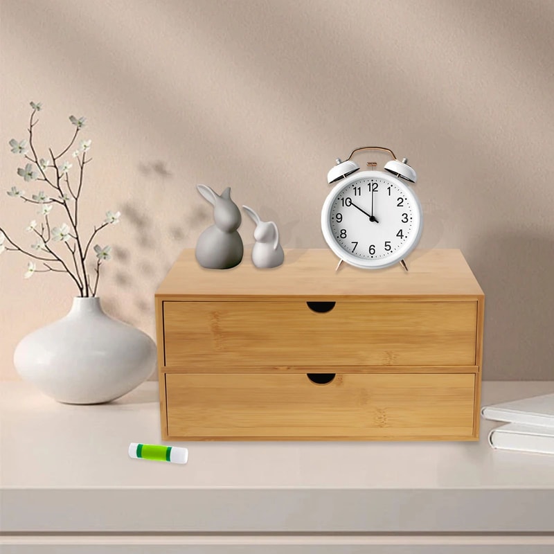 Bamboo Desktop Organizer With 2 Drawers For Desk Storage 3
