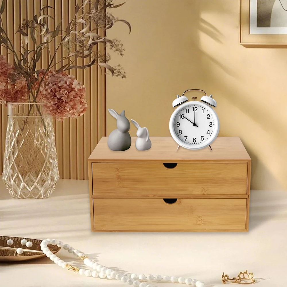 Bamboo Desktop Organizer With 2 Drawers For Desk Storage 4