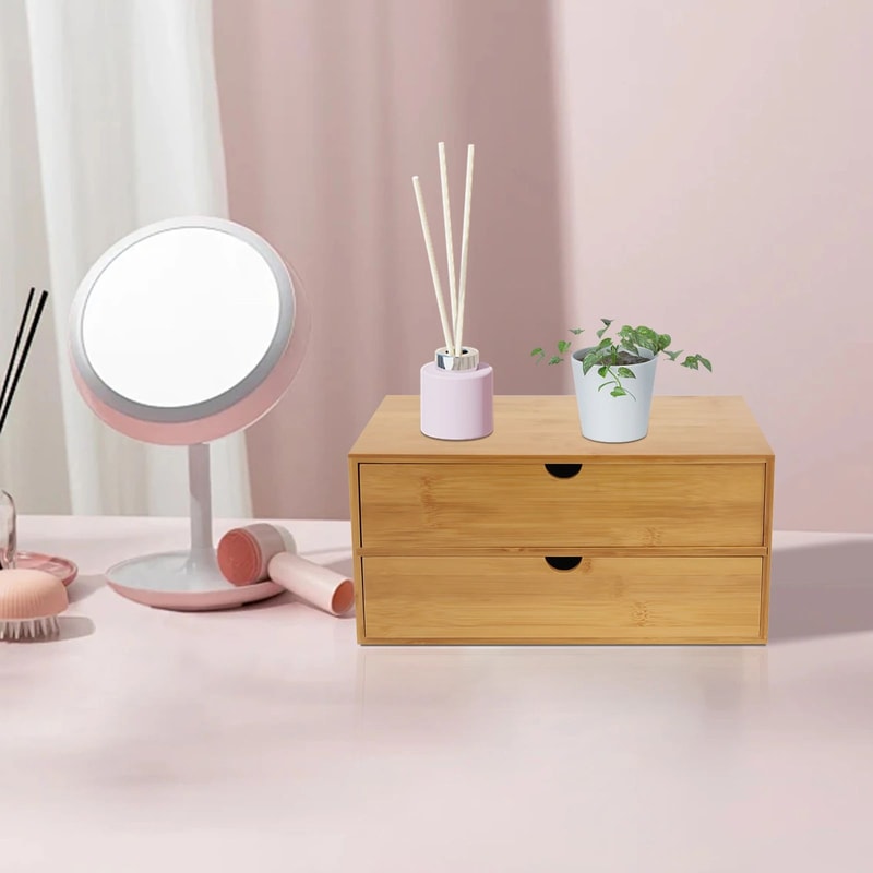 Bamboo Desktop Organizer With 2 Drawers For Desk Storage 5