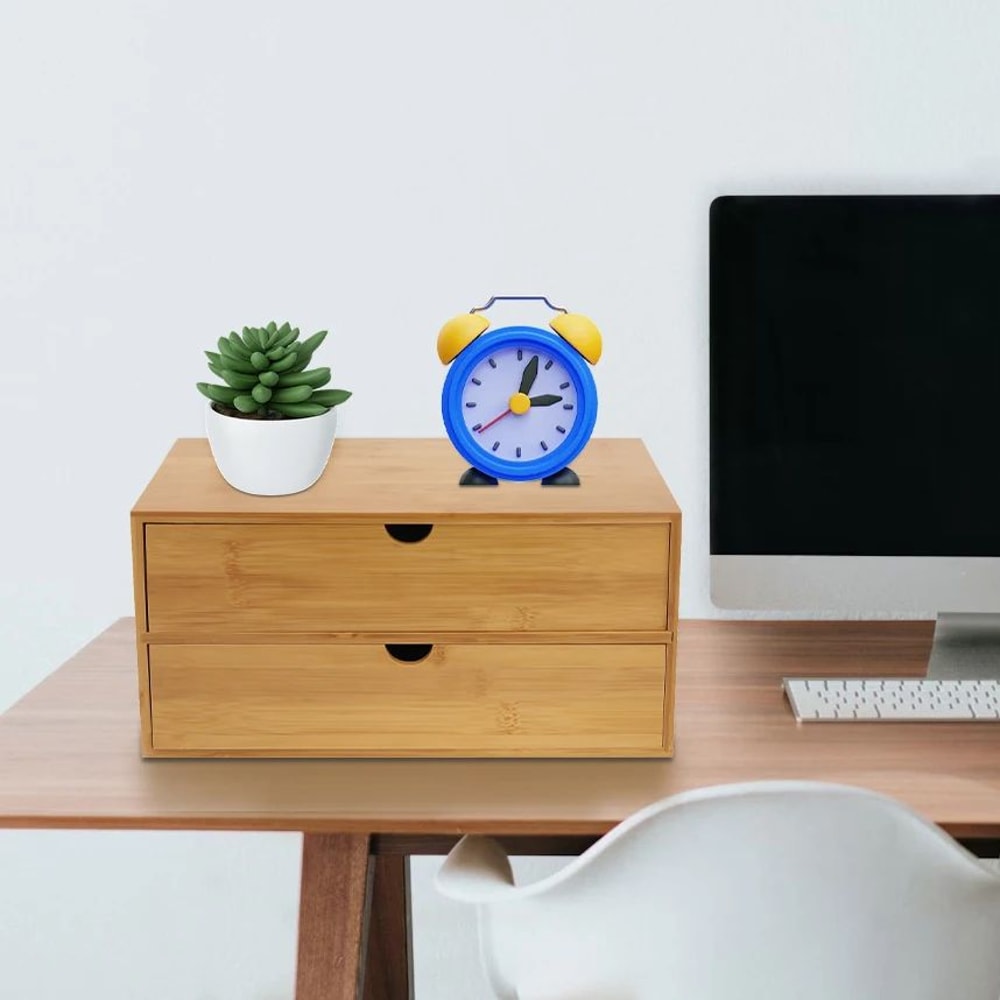 Bamboo Desktop Organizer With 2 Drawers For Desk Storage 6