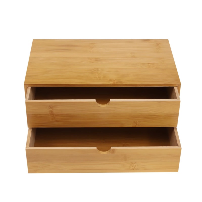 Bamboo Desktop Organizer With 2 Drawers For Desk Storage 10