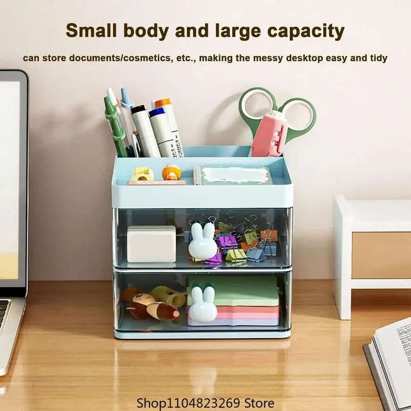 Small Desktop Organizer With Drawer For Stationery Electronics 5