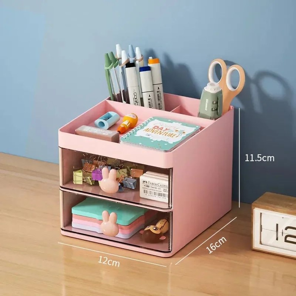 Small Desktop Organizer With Drawer For Stationery Electronics 7