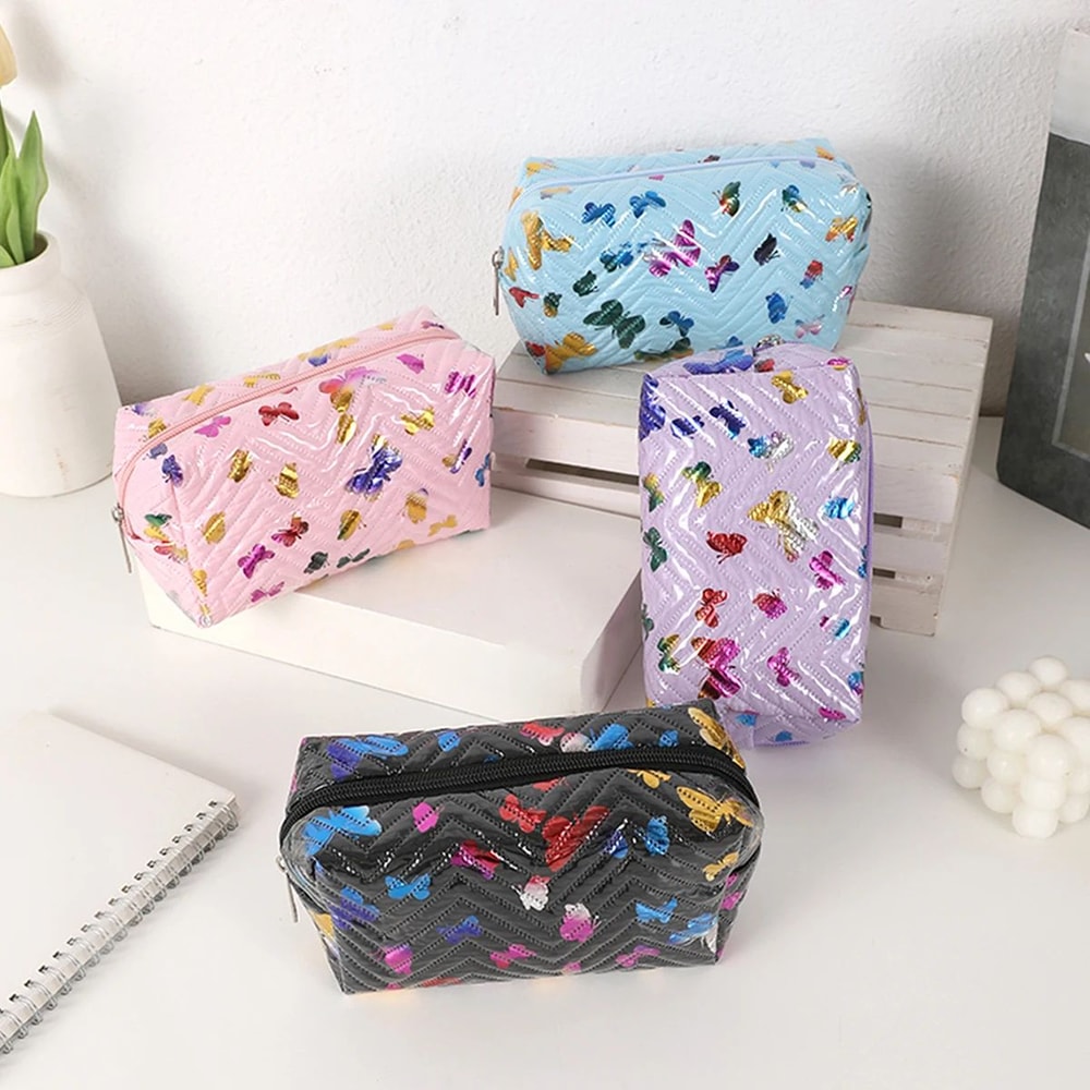 Colorful Glossy Butterfly PU Leather Pencil Case And Desk Organizer 2