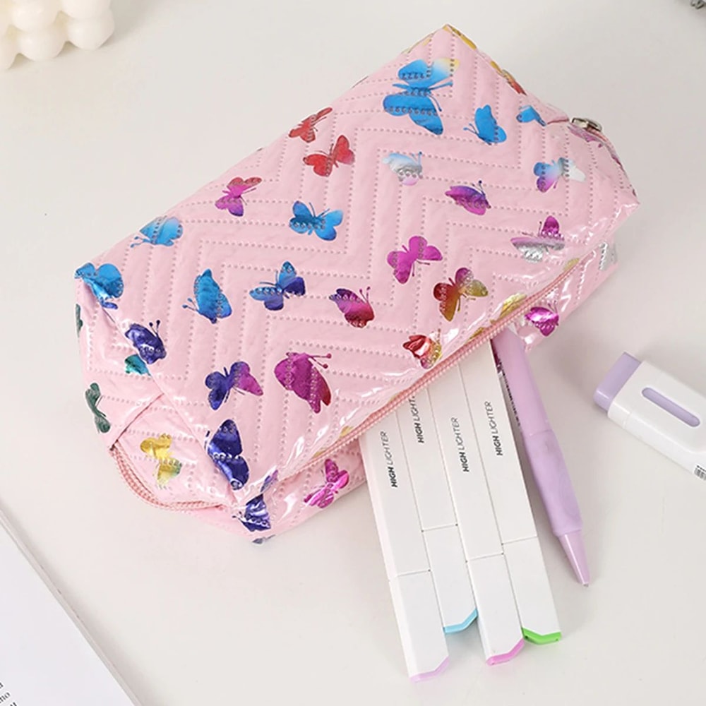 Colorful Glossy Butterfly PU Leather Pencil Case And Desk Organizer 4