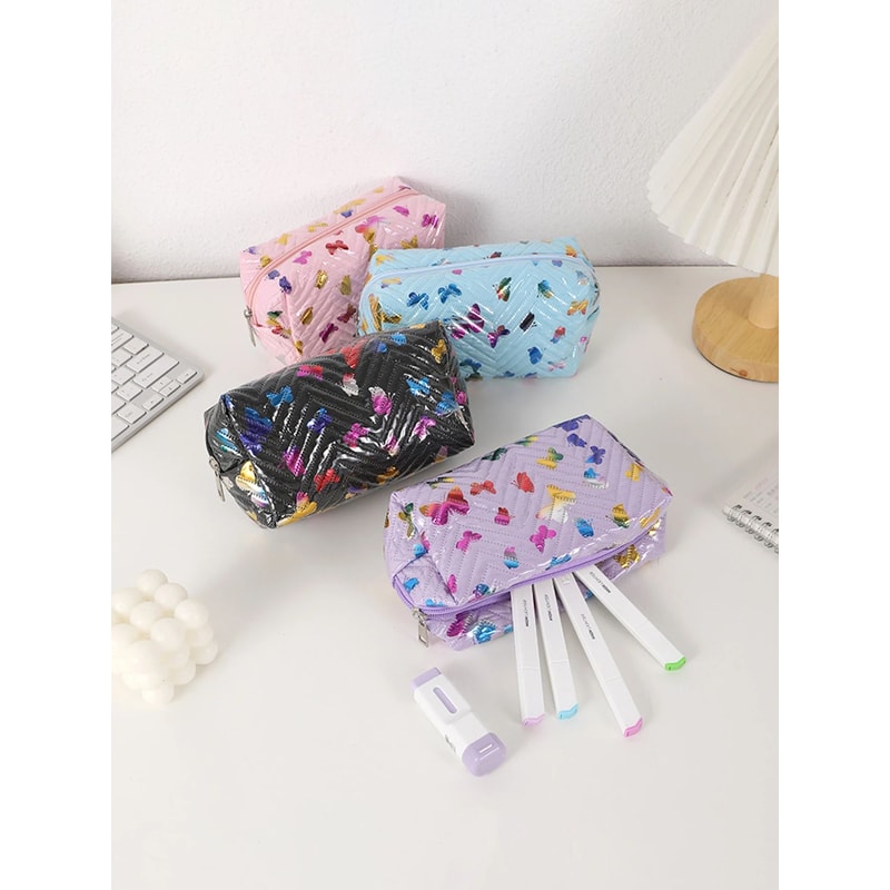 Colorful Glossy Butterfly PU Leather Pencil Case And Desk Organizer 7