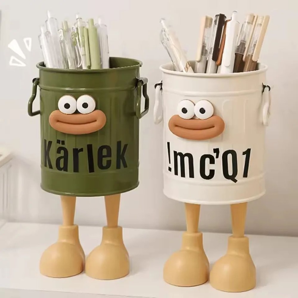 Cartoon Pen Holder Desk Organizer With Random Letter Stickers 0
