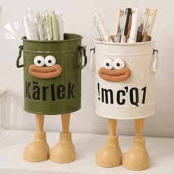 cartoon pen holder desk organizer with random letter stickers