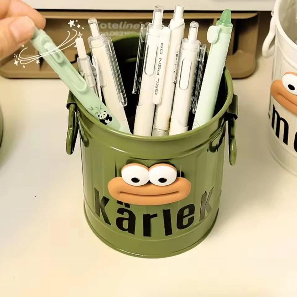 Cartoon Pen Holder Desk Organizer With Random Letter Stickers 4