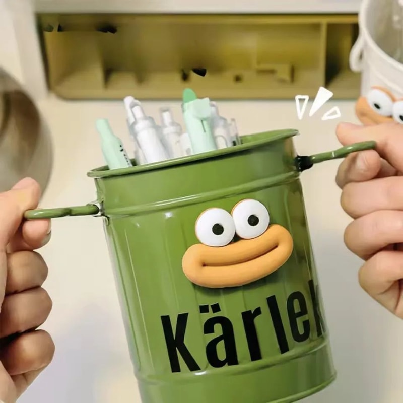 Cartoon Pen Holder Desk Organizer With Random Letter Stickers 5