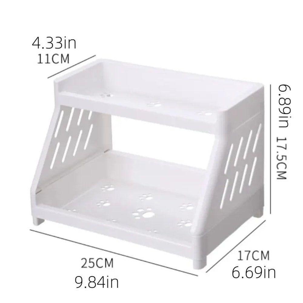 White Double Tier Desktop Storage Shelf With Cats Paw Design 4