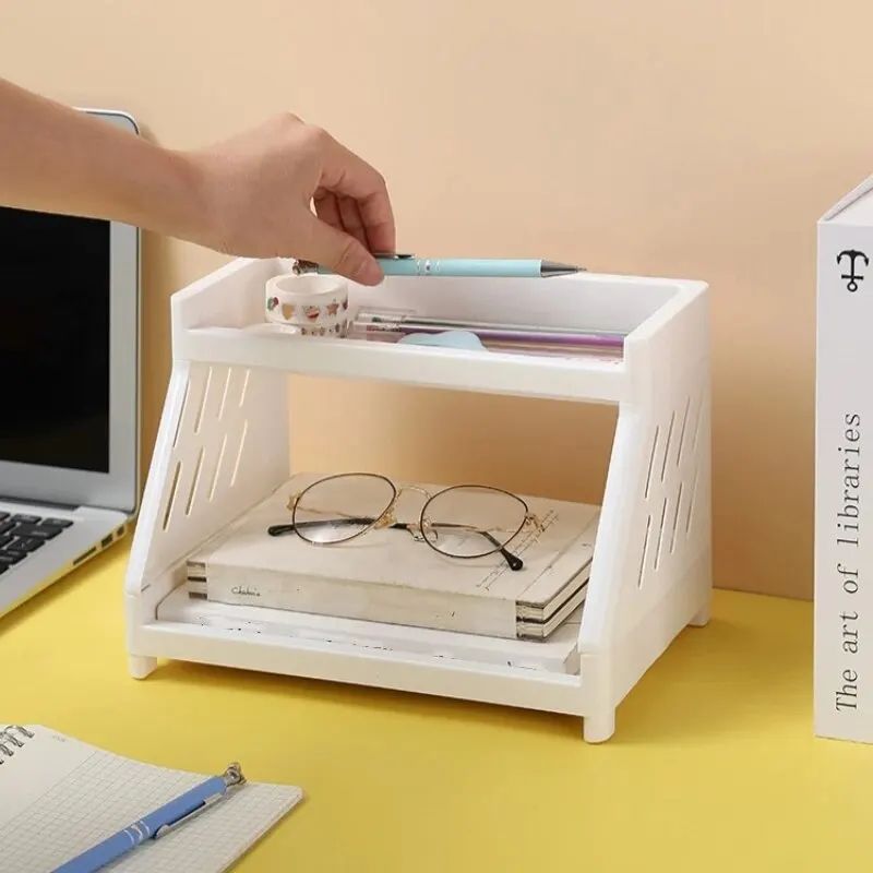 White Double Tier Desktop Storage Shelf With Cats Paw Design 6