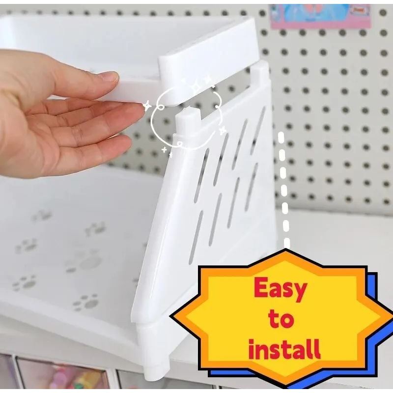 White Double Tier Desktop Storage Shelf With Cats Paw Design 11