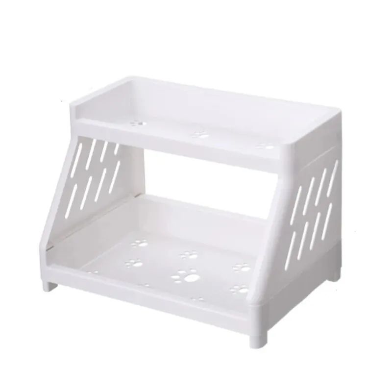 White Double Tier Desktop Storage Shelf With Cats Paw Design 12