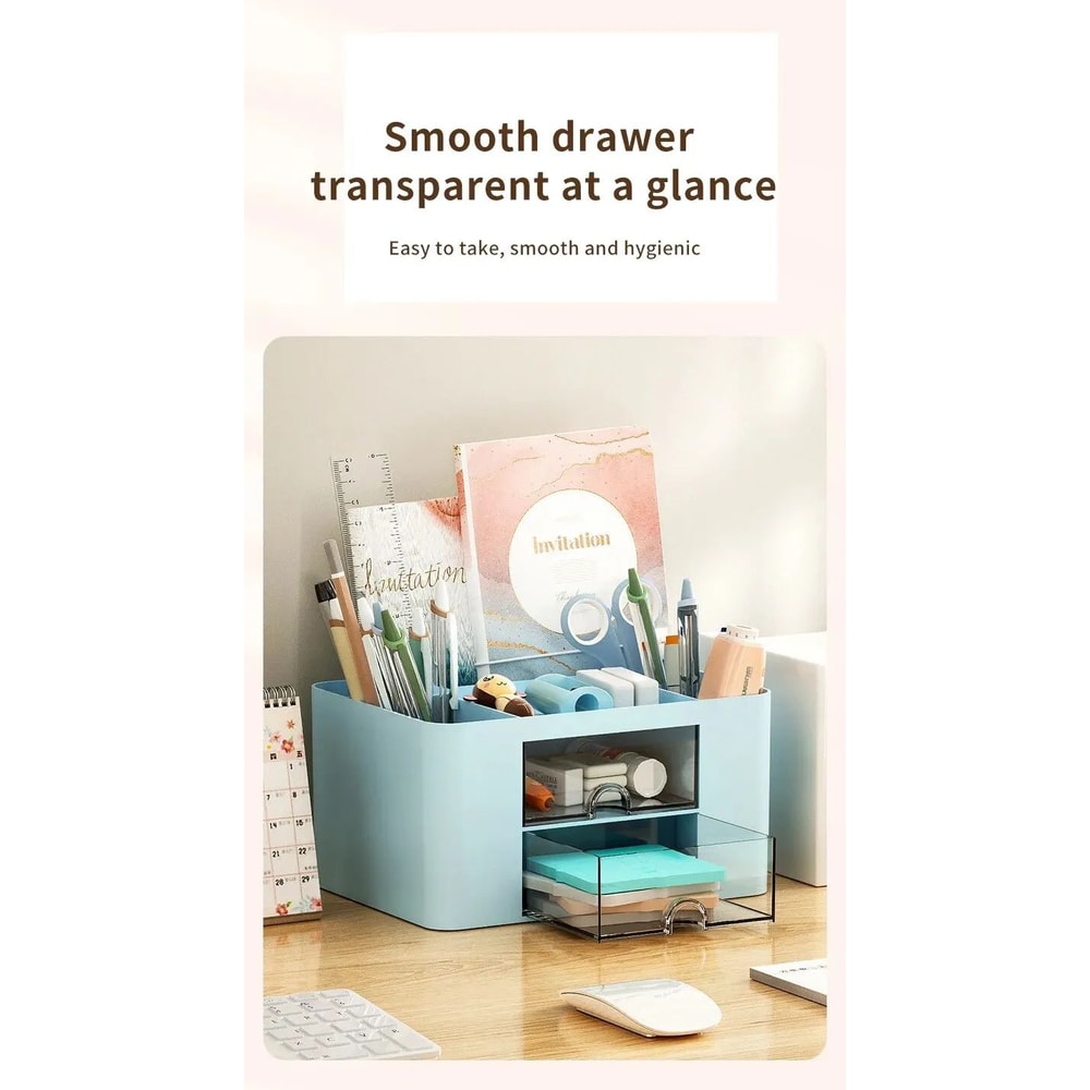 Large Capacity Pen Organizer With 2 Drawers For Desk 7