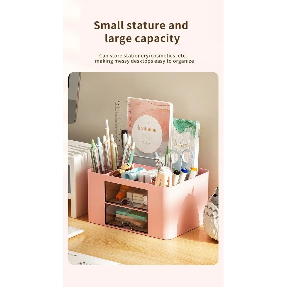 Large Capacity Pen Organizer With 2 Drawers For Desk 8