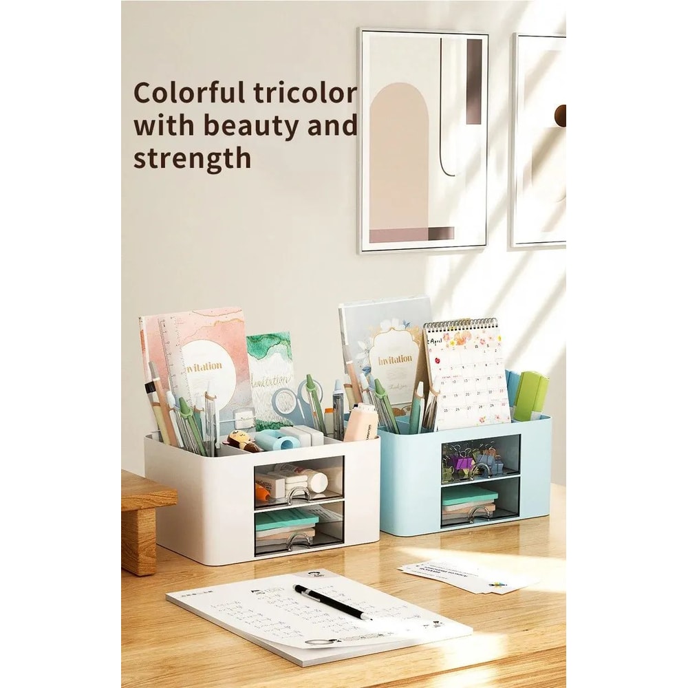 Large Capacity Pen Organizer With 2 Drawers For Desk 9