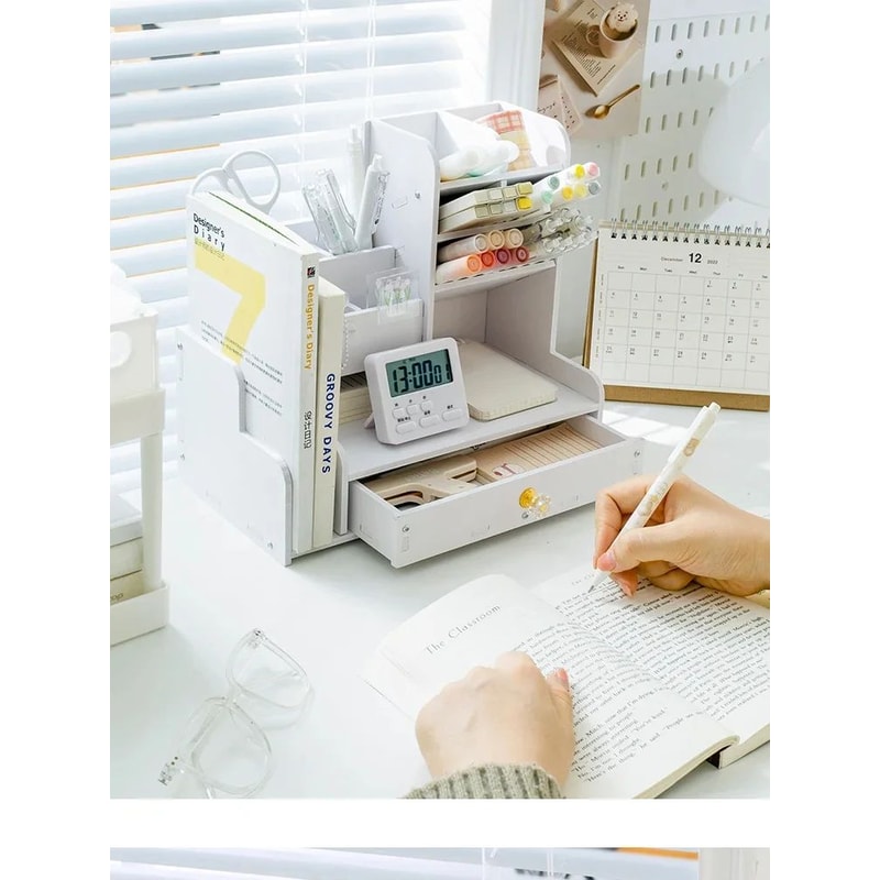 Wooden Desktop Pen And Stationery Organizer With MultiShelves 7