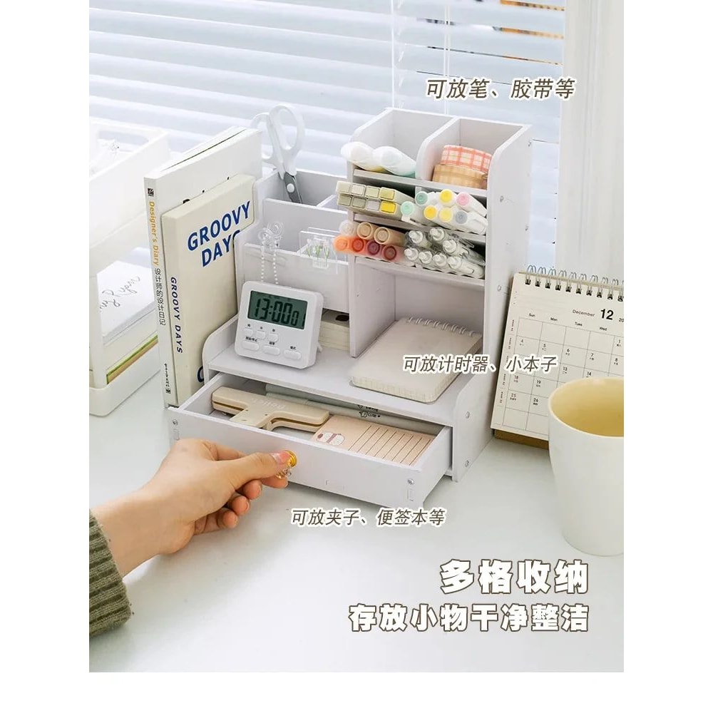 Wooden Desktop Pen And Stationery Organizer With MultiShelves 8
