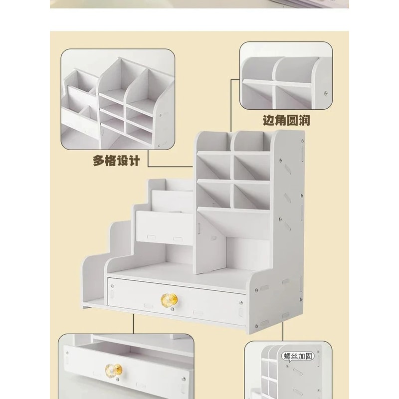 Wooden Desktop Pen And Stationery Organizer With MultiShelves 10