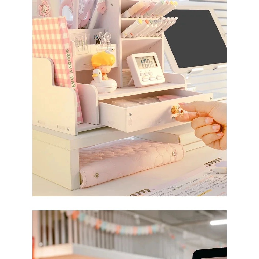 Wooden Desktop Pen And Stationery Organizer With MultiShelves 12