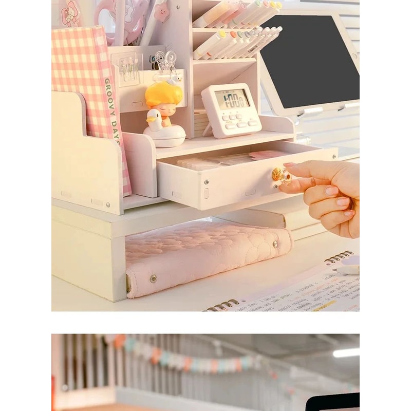 Wooden Desktop Pen And Stationery Organizer With MultiShelves 12