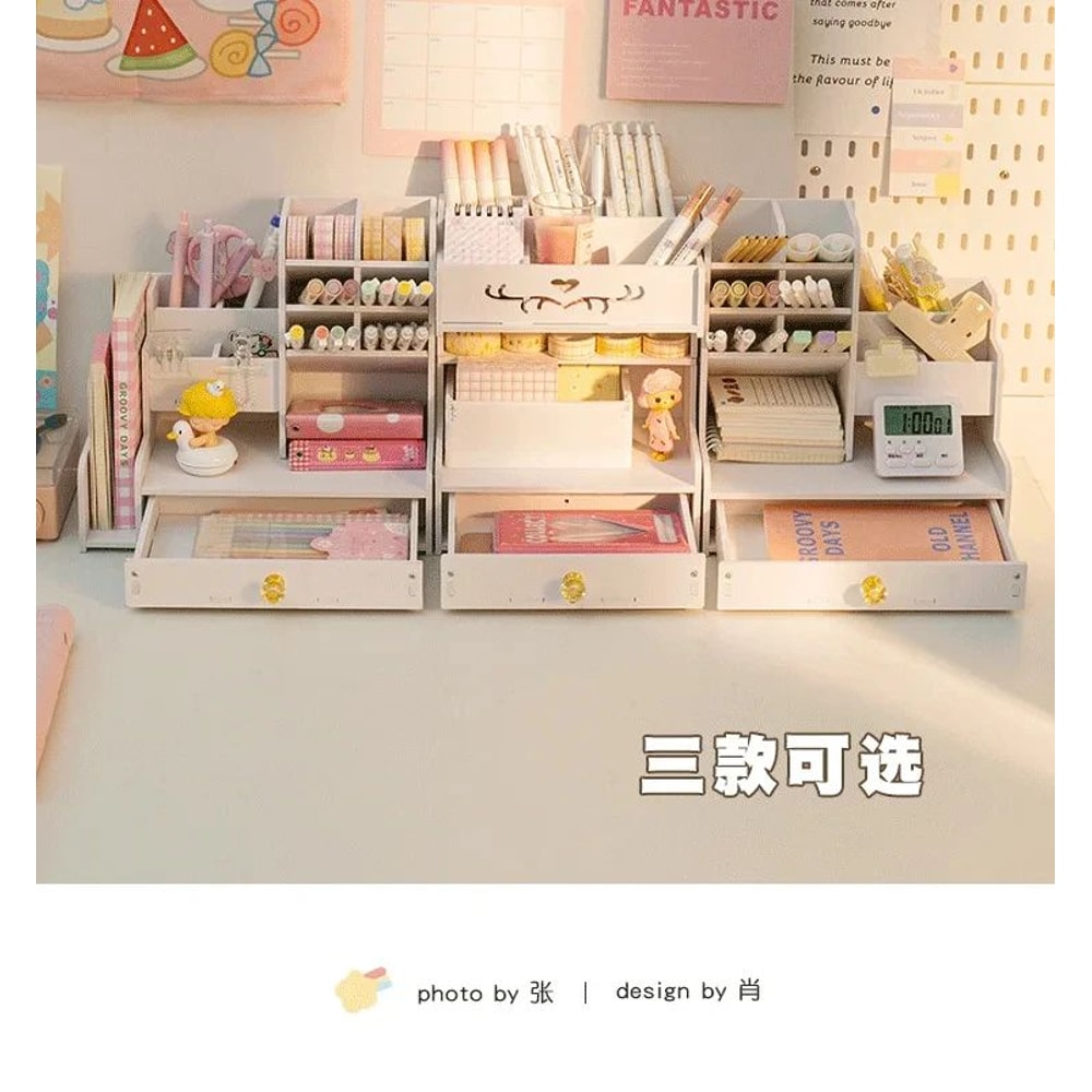 Wooden Desktop Pen And Stationery Organizer With MultiShelves 14