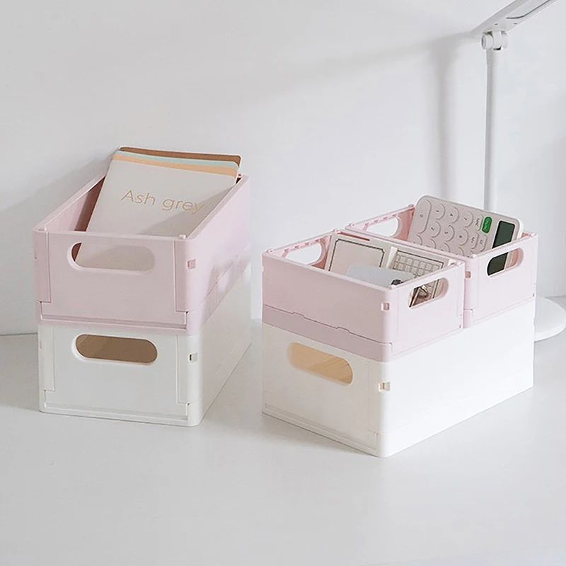 Collapsible Plastic Folding Storage Crate For Desktop Home 7