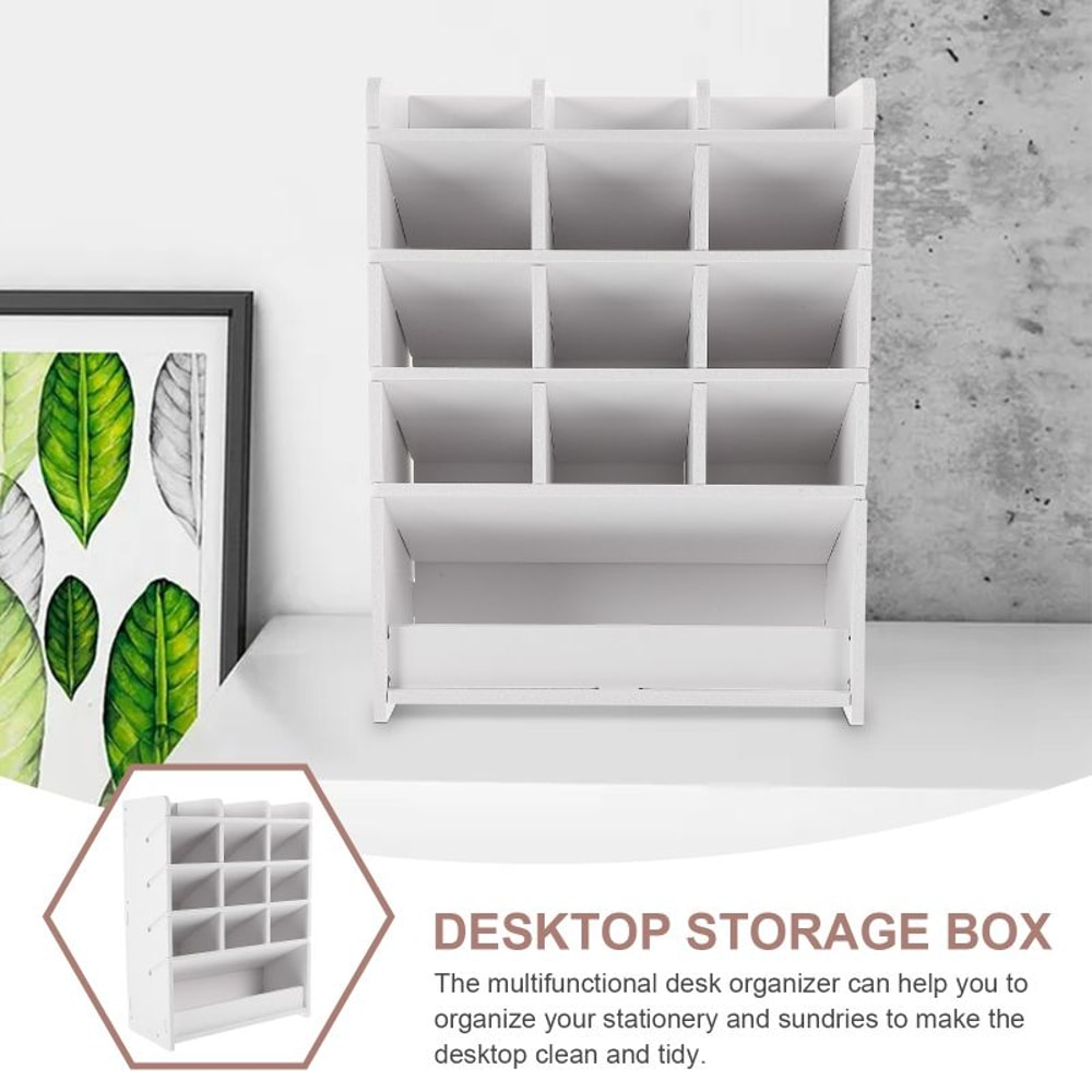 Wooden Desktop Stationery And Remote Control Organizer Box 8