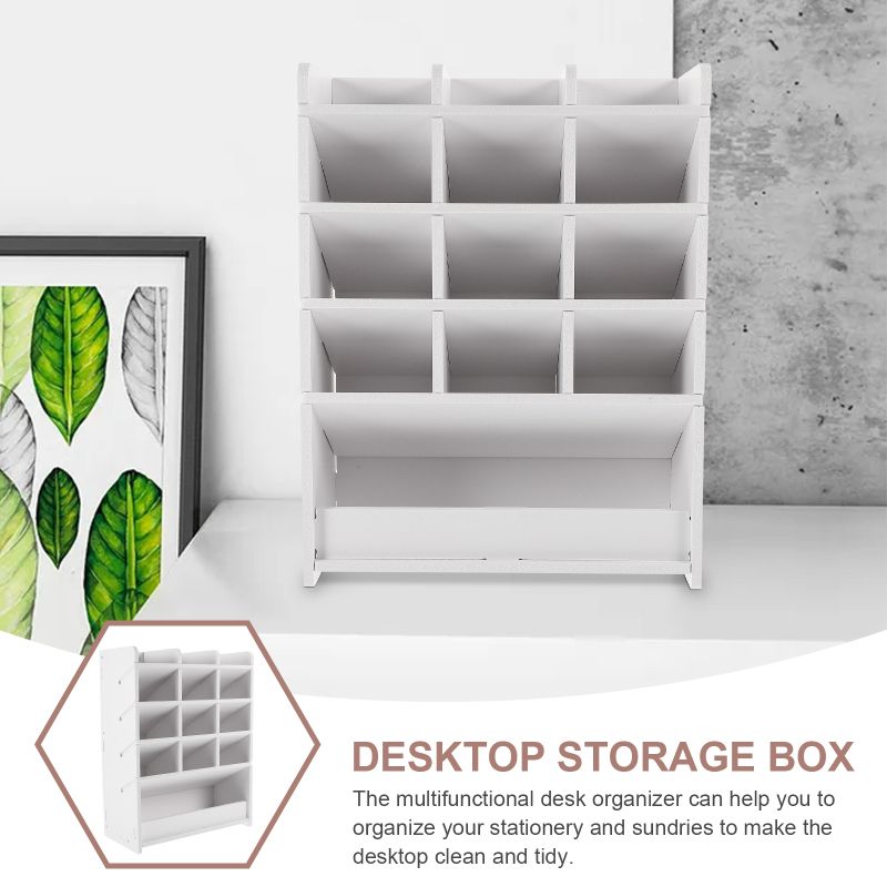 Wooden Desktop Stationery And Remote Control Organizer Box 8