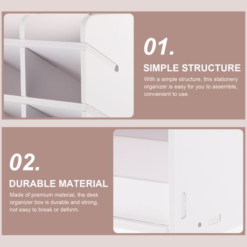 Wooden Desktop Stationery And Remote Control Organizer Box 9