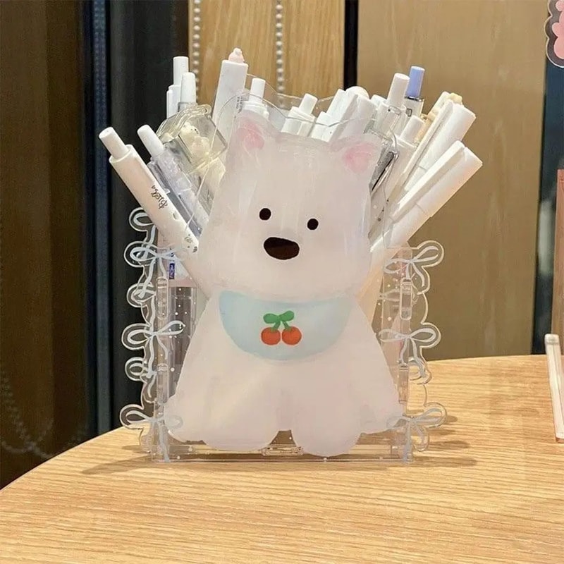 Cute Cartoon Acrylic Dog Pen Holder Desk Organizer 10