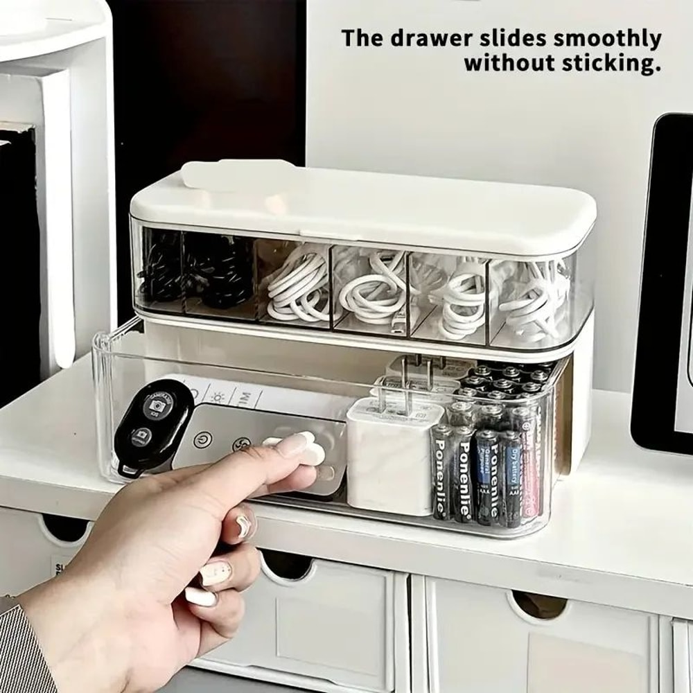 Double Layer Transparent Cable Desk Organizer Box 2