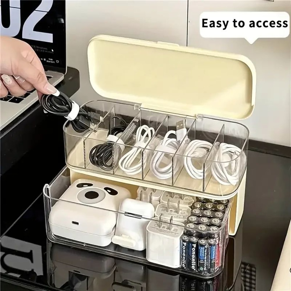 Double Layer Transparent Cable Desk Organizer Box 3
