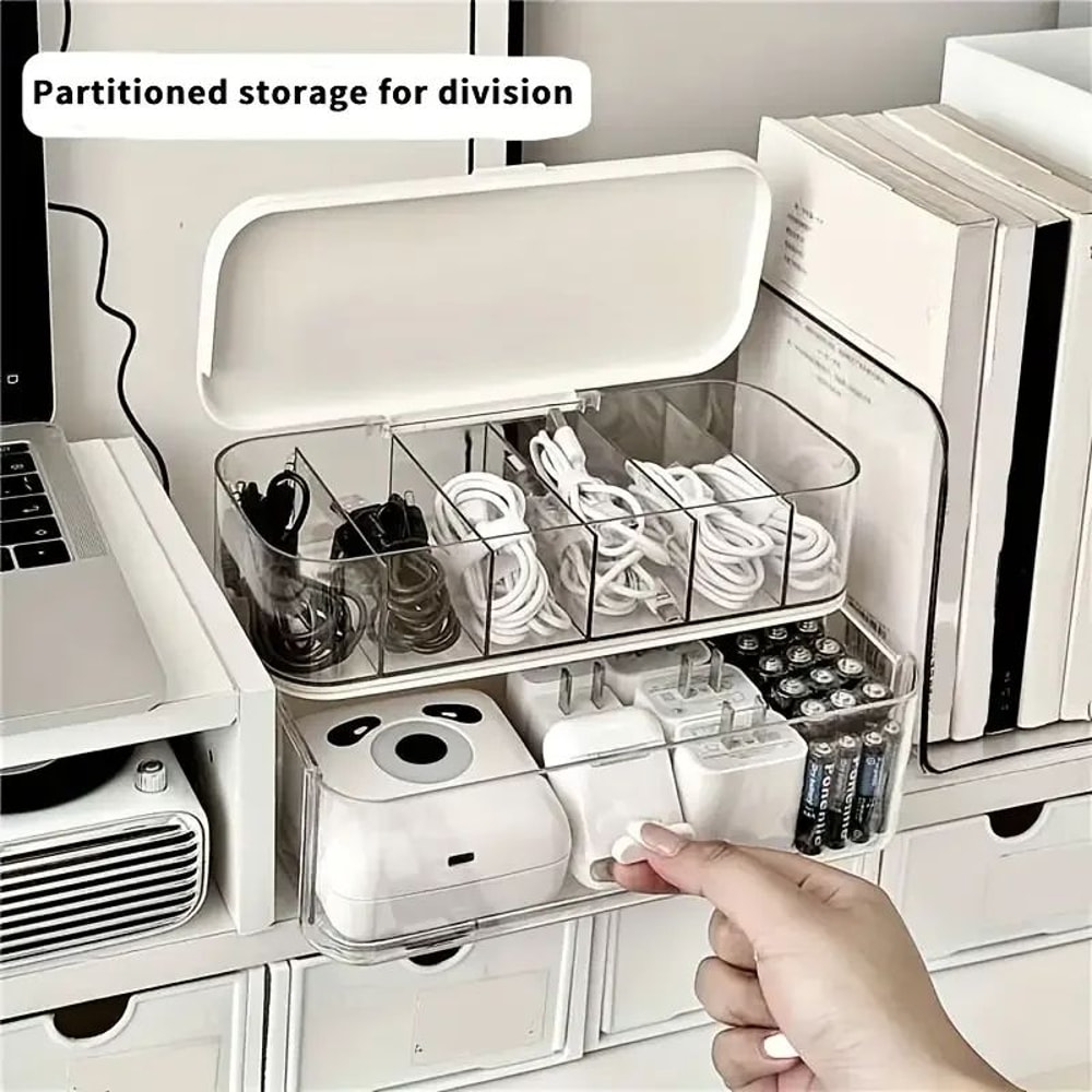 Double Layer Transparent Cable Desk Organizer Box 4