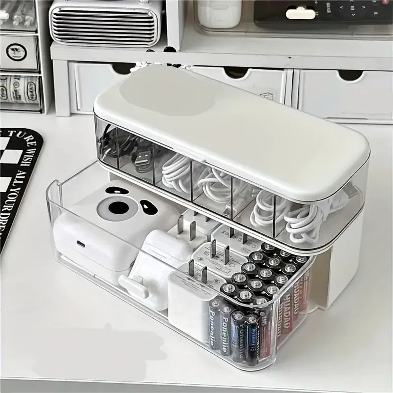 Double Layer Transparent Cable Desk Organizer Box 6