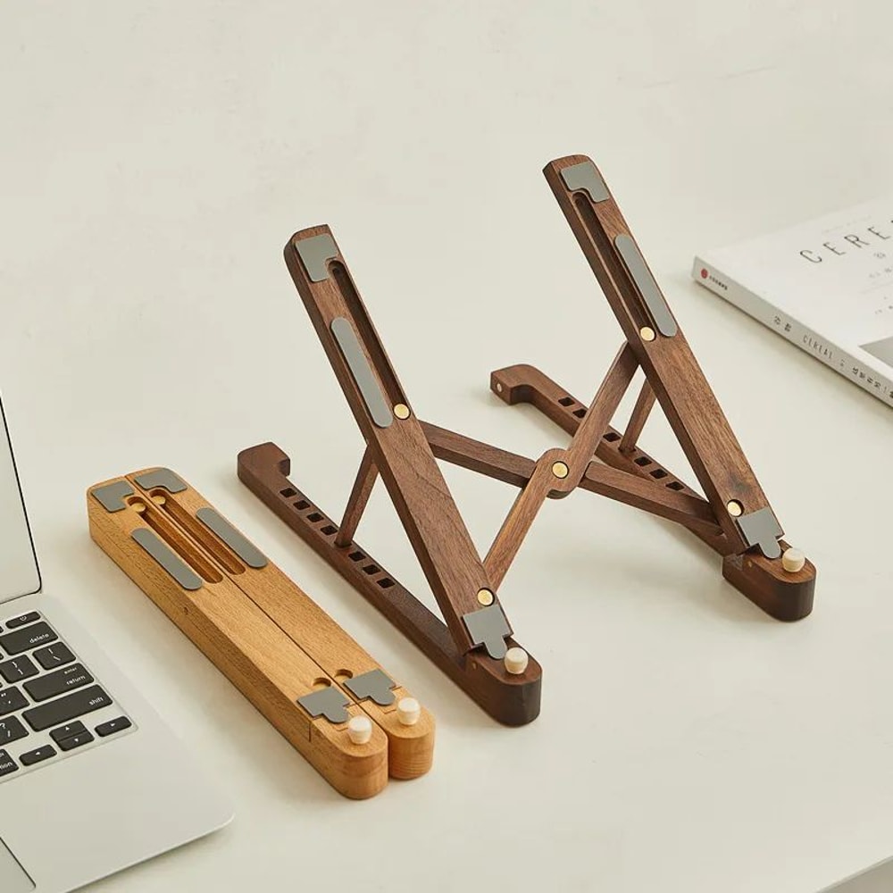 Foldable Wooden Laptop Stand Adjustable Height 0