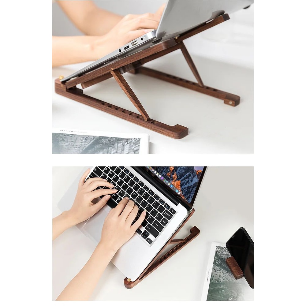Foldable Wooden Laptop Stand Adjustable Height 10