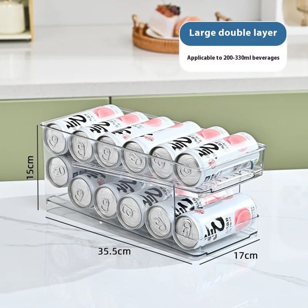 Double Layer Self Rolling Fridge Can Organizer 9