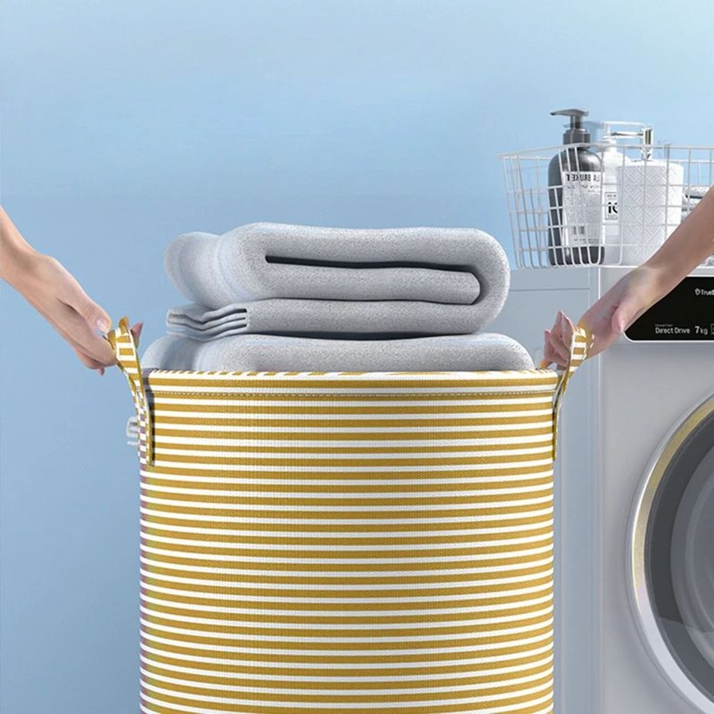 Foldable Striped Laundry Storage Basket 1