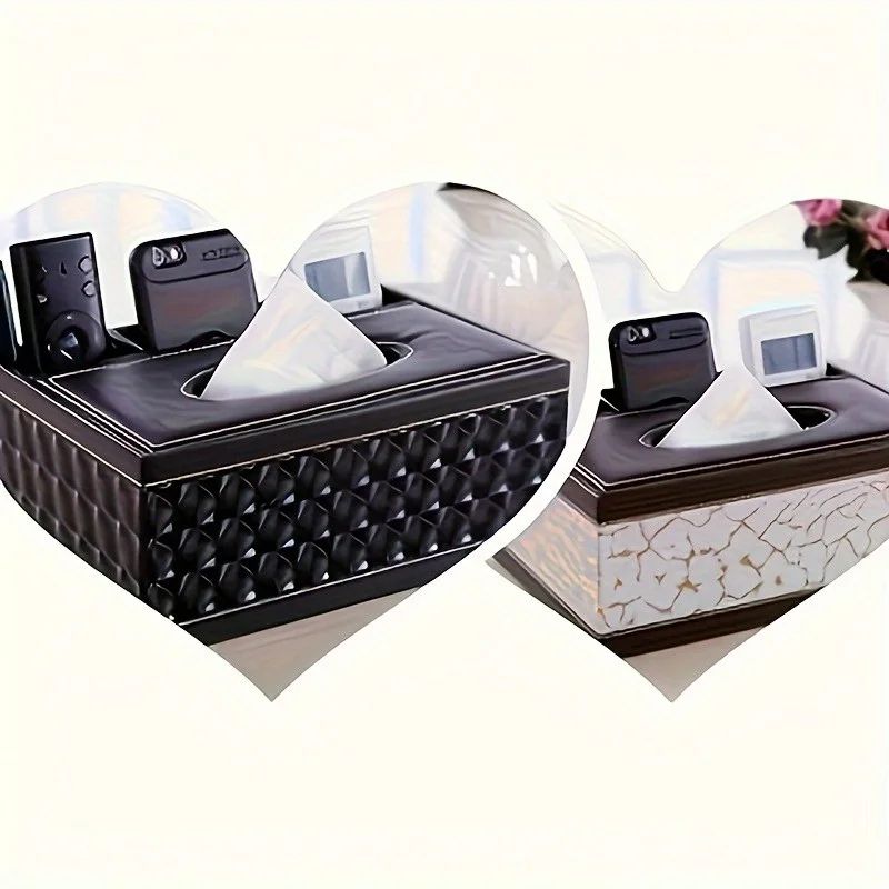 Faux Leather Tissue Box With Remote Holder 1