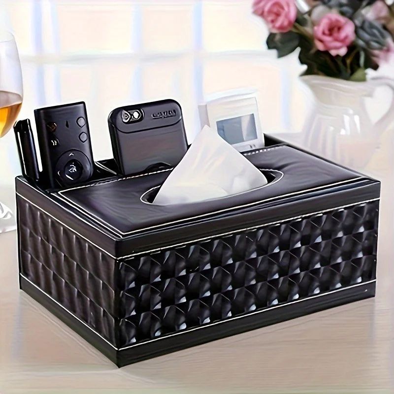Faux Leather Tissue Box With Remote Holder 4