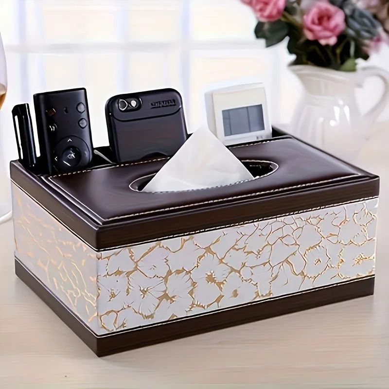 Faux Leather Tissue Box With Remote Holder 3