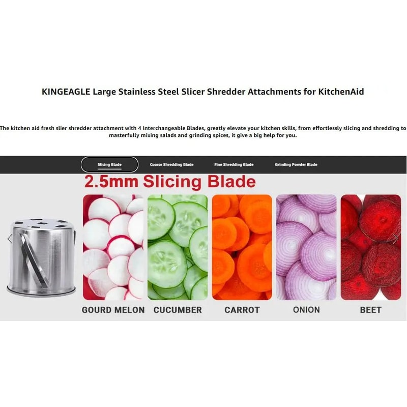 Stainless Steel Slicer Shredder For KitchenAid 6